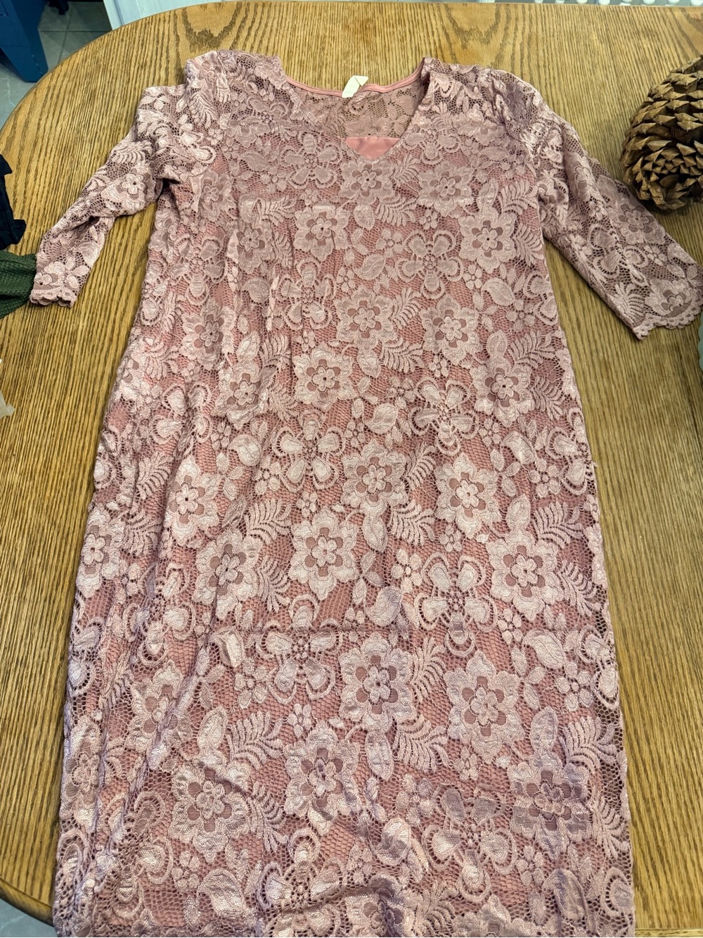 Hello MIZ Mauve Lace Midi Dress with Floral Overlay